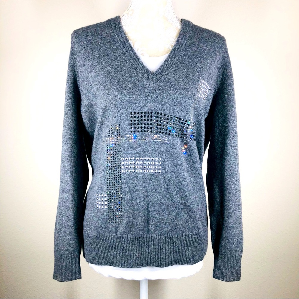 Christopher Kane Hotfix V 100% Swarovski Embellished Sweater Large EUC